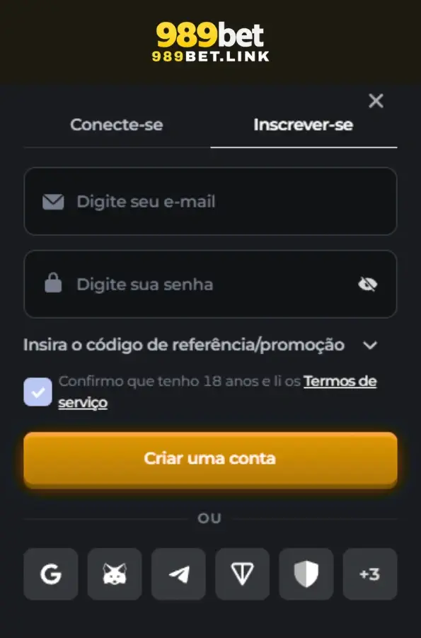 Página de registro 989bet cassino